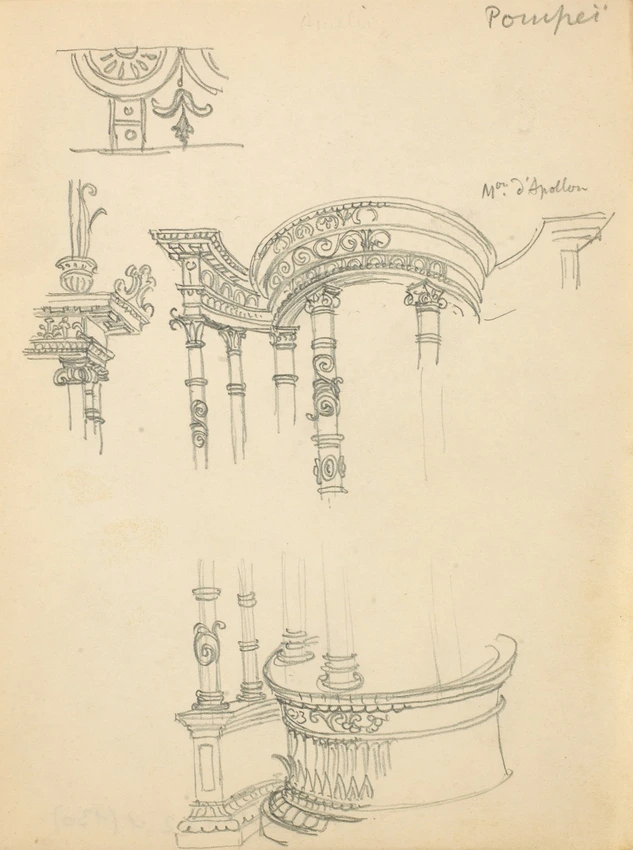 Elévation partielle du monument d'Apollon à Pompéi - Eugène Grasset
