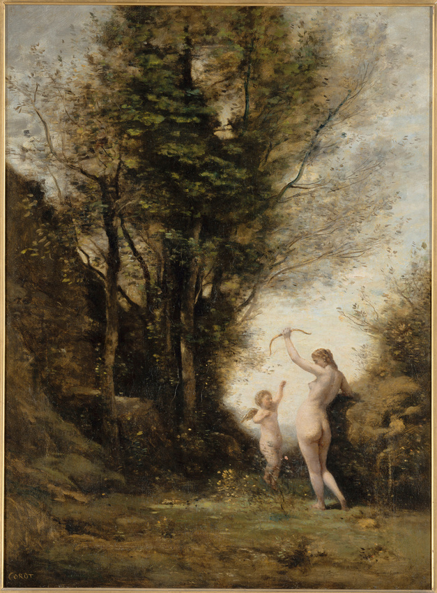 Camille Corot - Une nymphe jouant avec un Amour