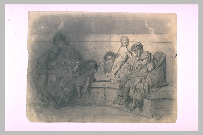 Gustave Doré - Sans-abri de Londres endormis sur un banc