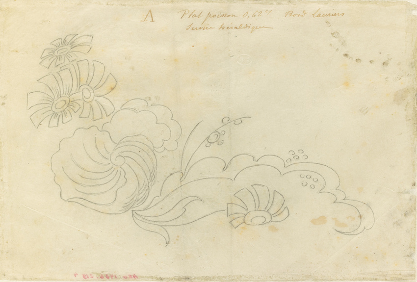 Emile Gallé - Poncif pour le décor d'un plat à poisson, service héraldique : mar...