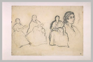 Alfred Dehodencq - Trois femmes assises, claquant des mains, et buste d'une gita...