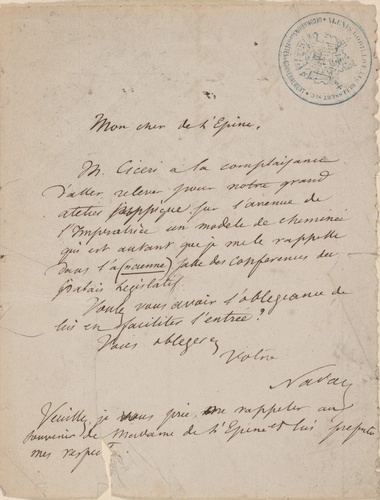Nadar - Lettre manuscrite et signée de Nadar
