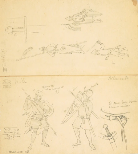 Eugène Grasset - Etude de chevaliers et guerriers des XIIe et XIIIe siècles