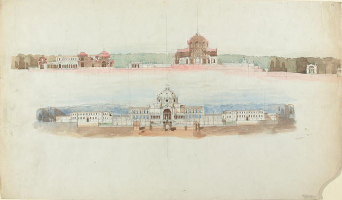Louis Boitte - Ensemble architectural autour d'une église : coupe transversale e...