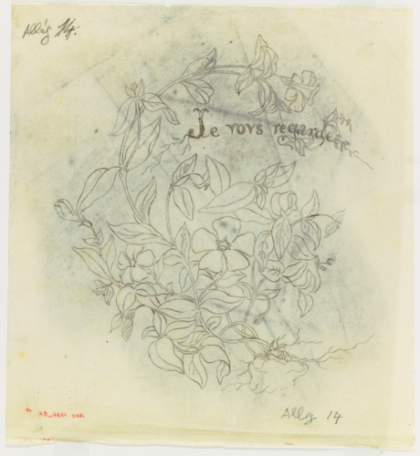 Emile Gallé - Poncif pour le décor Allégories : plant de pervenches avec légende...