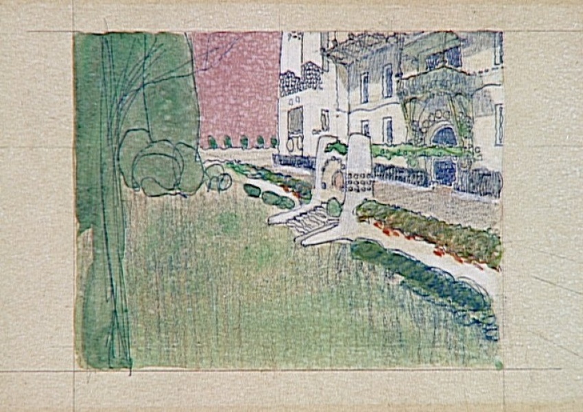 Otto Schönthal - Villa Vojcsik à Vienne, étude de perspective de la façade sur j...