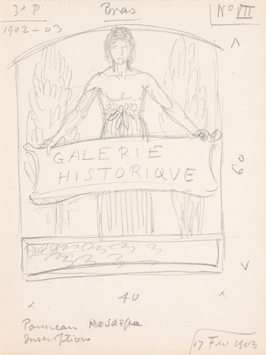 Eugène Grasset - Personnage ornant un panneau de mosaïque, avec inscription
