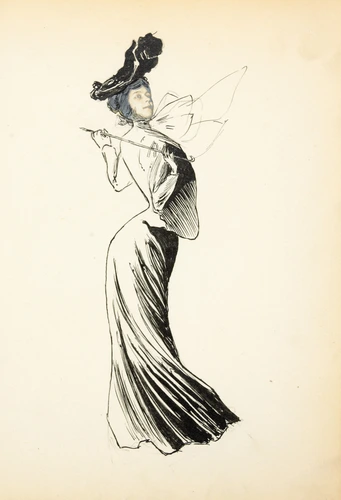 Madeleine Aubry en robe noire, de profil - Armand Pincourt