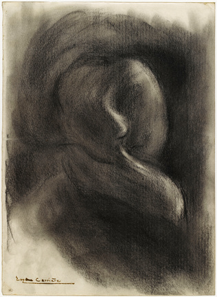 Eugène Carrière - Femme en buste, de face, une main posée sur la joue droite