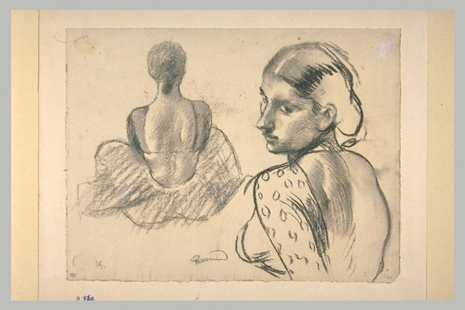 Albert Besnard - Femme assise en tailleur, de dos, et buste de femme se retourna...
