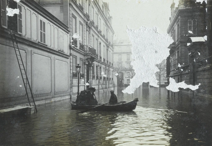 Paris, inondation, une barque dans une rue - Charles Augustin Lhermitte