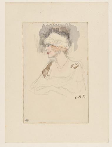 Georges Victor-Hugo - Une élégante coiffée d'un chapeau, vue à mi-corps, tournée...