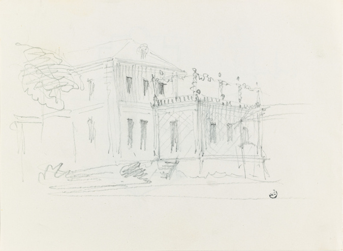 Juste Lisch - Maison de M. Davillier à Eaubonne, façade antérieure vue de trois ...