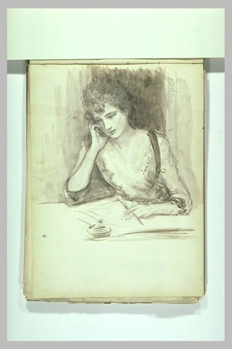 Louise Breslau - Femme assise à une table, une plume à la main