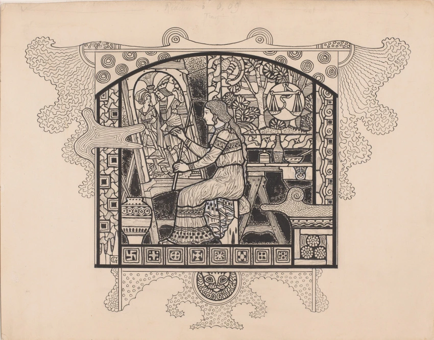 Eugène Grasset - Vitrail, femme devant son chevalet peignant un vitrail