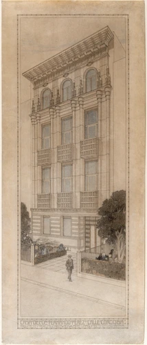 Otto Schönthal - Projet pour une maison à Buenos Aires, élévation de la façade s...