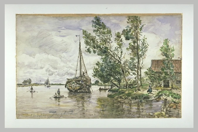Johan Barthold Jongkind - Un bateau de foin sur la Meuse à Dordrecht