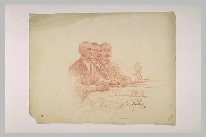 Eugène Buland - Trois hommes assis à une table, de trois quarts à droite
