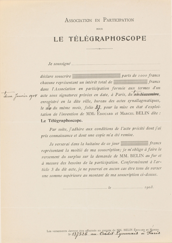 Anonyme - Déclaration de souscription au Télégraphoscope