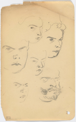 René Hermann-Paul - Six croquis de têtes d'hommes et de femmes, de trois quarts ...