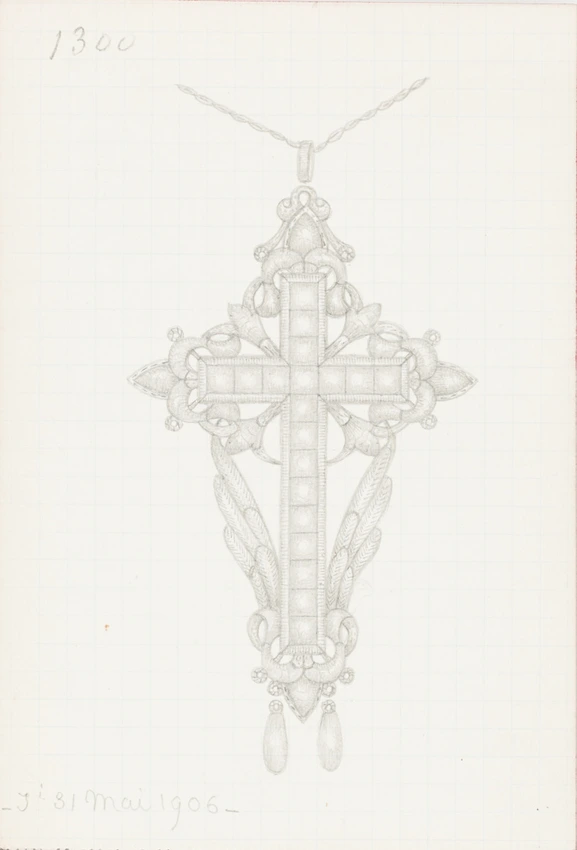 Enguerrand du Suau de la Croix - Croix posée sur motif en forme d'ailes, deux go...