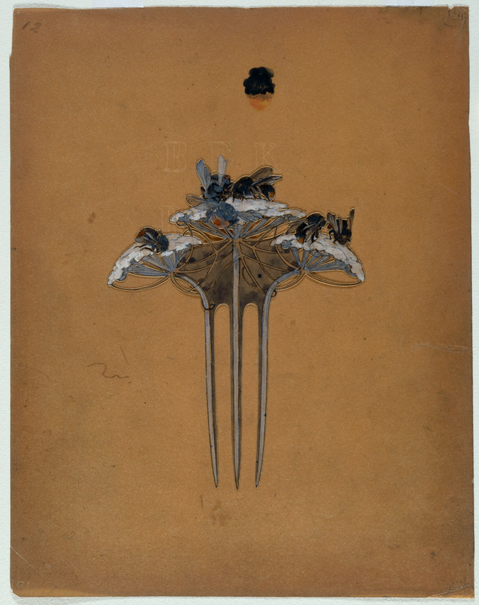 René Lalique - Projet de peigne aux berces et bourdons