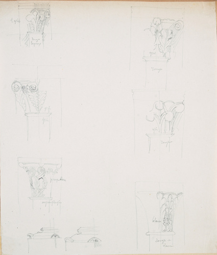 Victor Ruprich-Robert - Base de colonne et six corbeilles de chapiteaux ornées d...