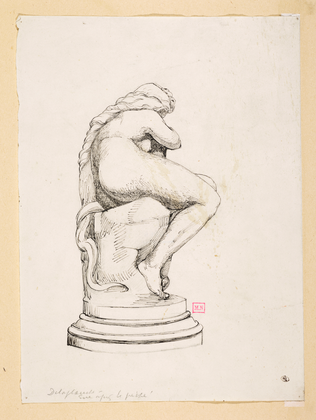 Eugène Delaplanche - Statue de femme nue, assise sur un rocher, de dos, tournée ...