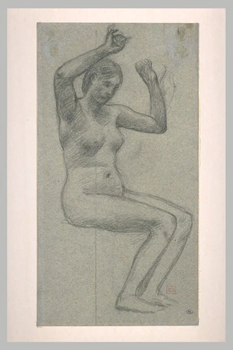 Pierre Puvis de Chavannes - Femme nue assise, tournée de trois quarts vers la dr...