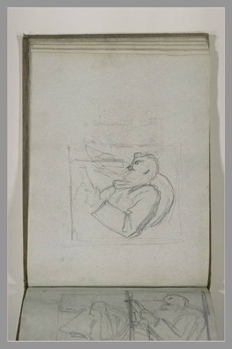 Portrait d'un homme allongé, lisant