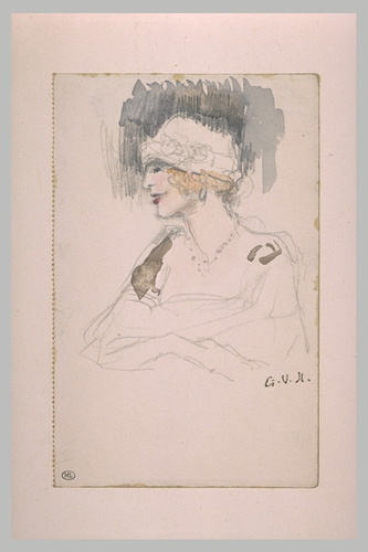 Georges Victor-Hugo - Une élégante coiffée d'un chapeau, vue à mi-corps, tournée...