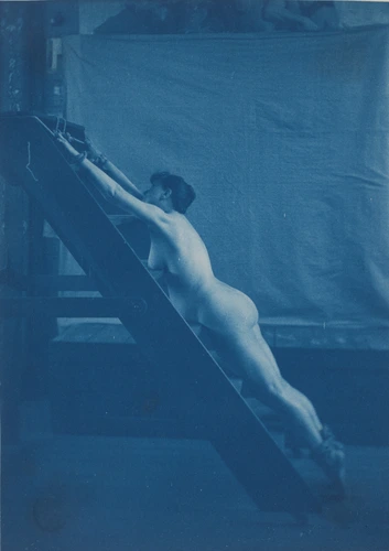 Charles-François Jeandel - Femme nue de face attachée sur un escalier