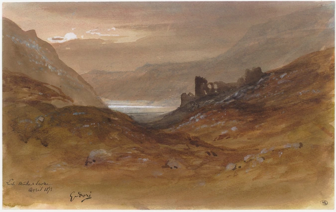 Gustave Doré - Paysage d'Ecosse avec des ruines : Loch Müke