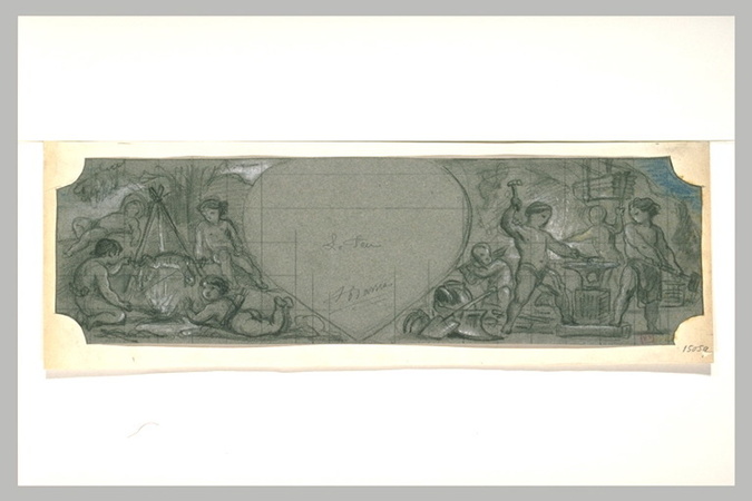 Félix Joseph Barrias - Frise d'enfants faisant la cuisine ou forgeant : allégori...