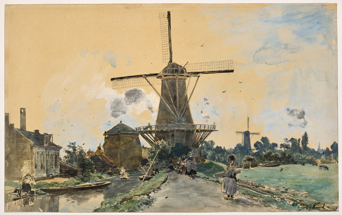 Johan Barthold Jongkind - Un moulin entouré de maisons