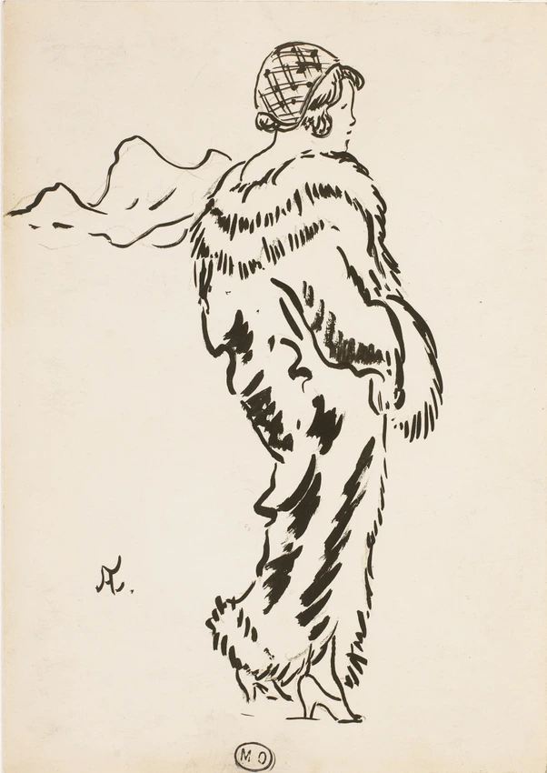 Photographie d'un dessin à l'encre représentant Loïe Fuller en manteau de fourrure - Harry C. Ellis