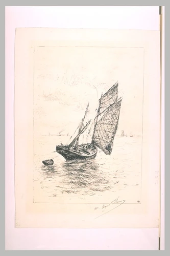 Auguste Flameng - Bateau de pêche trainant un canot en remorque