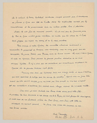 André Devambez - Lettre d'André Devambez à Paul Léon du 23 décembre 1943