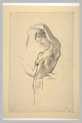 Albert Besnard - Jeune femme à demi nue, vue à mi-corps, levant le bras gauche