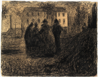 Georges Seurat - Groupe de figures devant une maison et quelques arbres