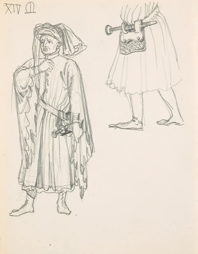 Eugène Grasset - Etude d'homme en costume du 14e siècle et de ceinture