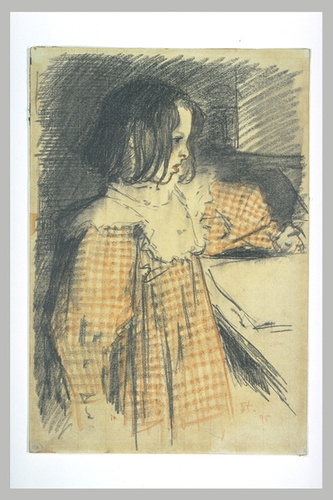 Théophile Alexandre Steinlen - Portrait de Colette Steinlen, vue à mi-corps, vêt...