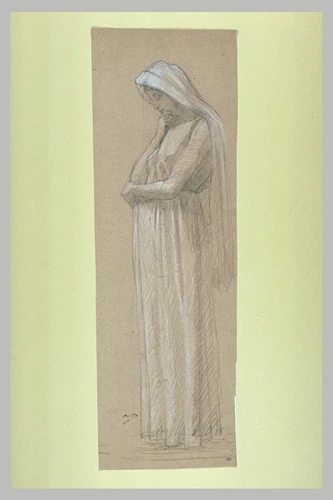 Alphonse Osbert - Femme drapée, coiffée d'un voile, tournée vers la gauche