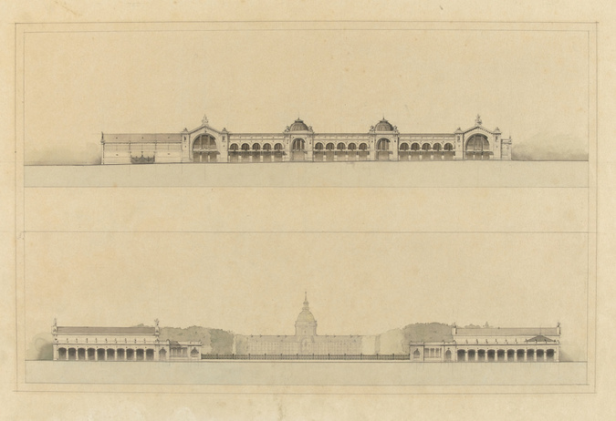 Juste Lisch - Projet de gare des Invalides, élévation de la façade latérale