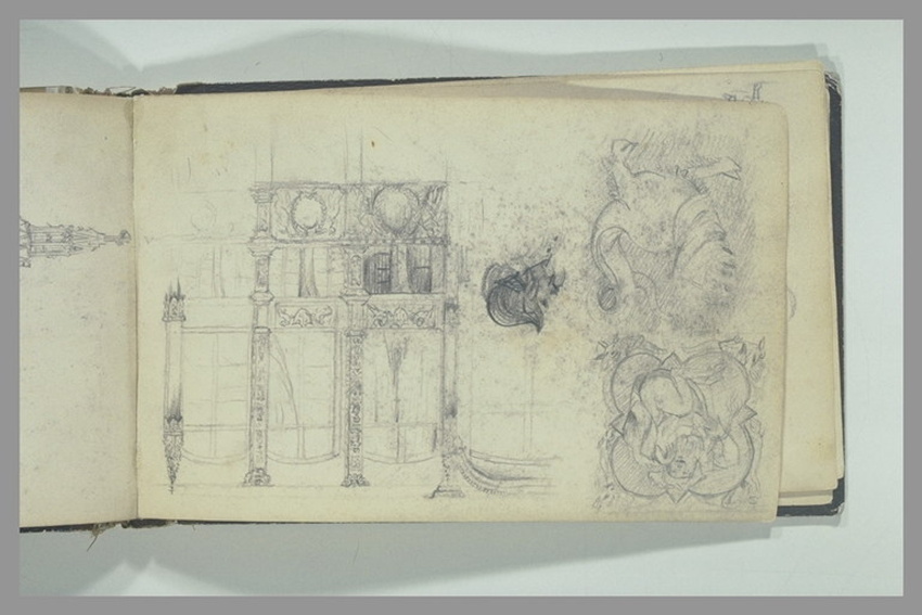 Gustave Courbet - Etude d'ornements sculptés ; façade d'habitation
