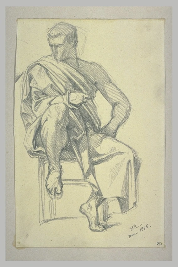 Henri Regnault - Homme drapé, assis, la tête tournée vers la gauche