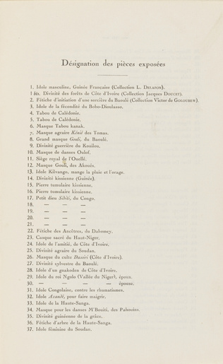 Guillaume Apollinaire - Catalogue d'exposition : Première exposition d'Art Nègre...
