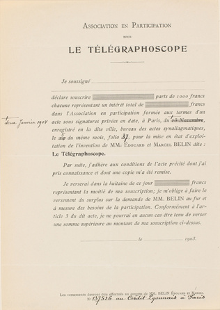 Anonyme - Déclaration de souscription au Télégraphoscope