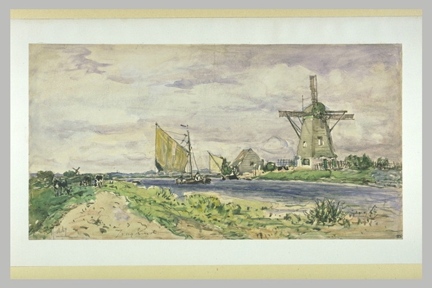 Johan Barthold Jongkind - Moulin près d'un canal en Hollande