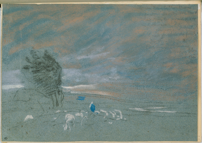 Eugène Boudin - Esquisse de paysage avec troupeau de moutons, étude de ciel